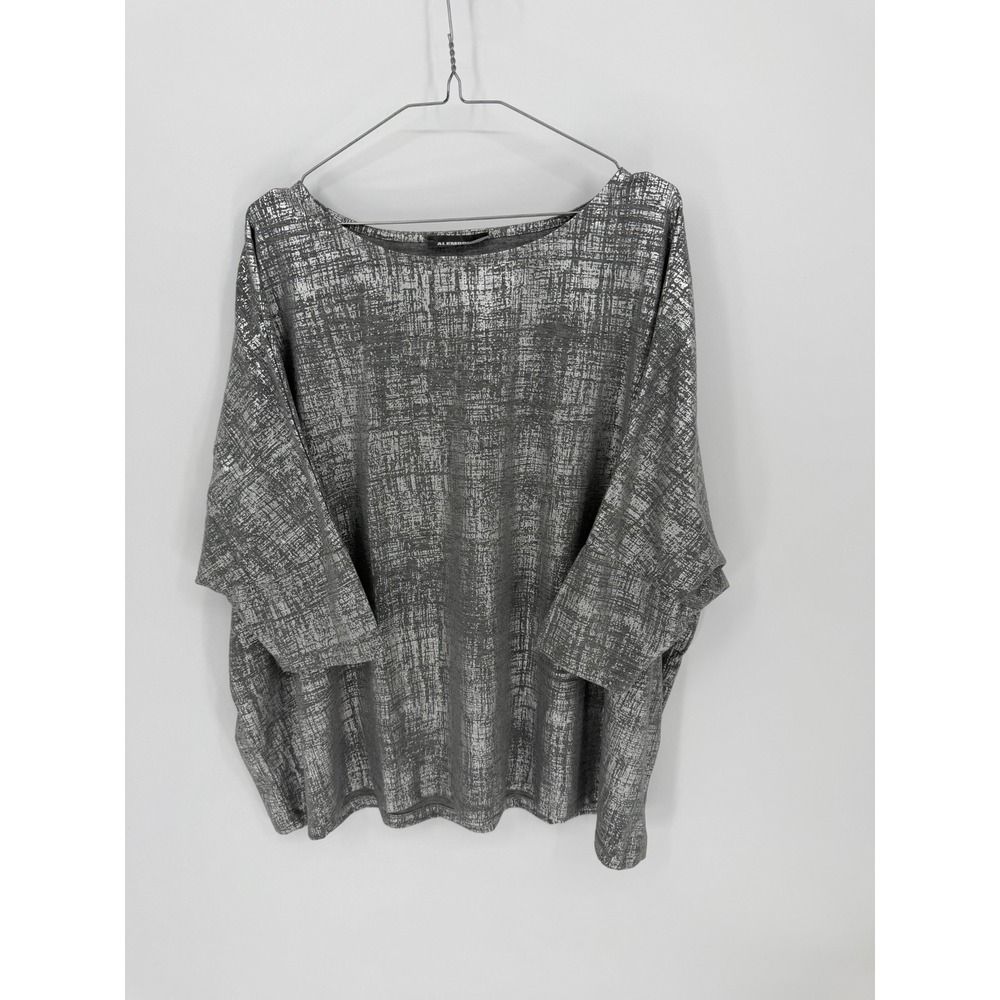 Alembika Womens Top Metallic Foil Oversized Silver Size M